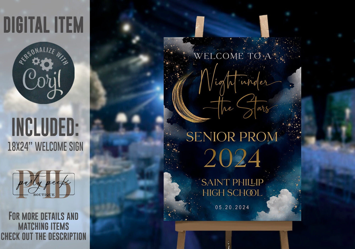 Graduation Welcome Sign Template | Night Under the Stars | Celestial Moon & Galaxy Starry Night Design | Editable