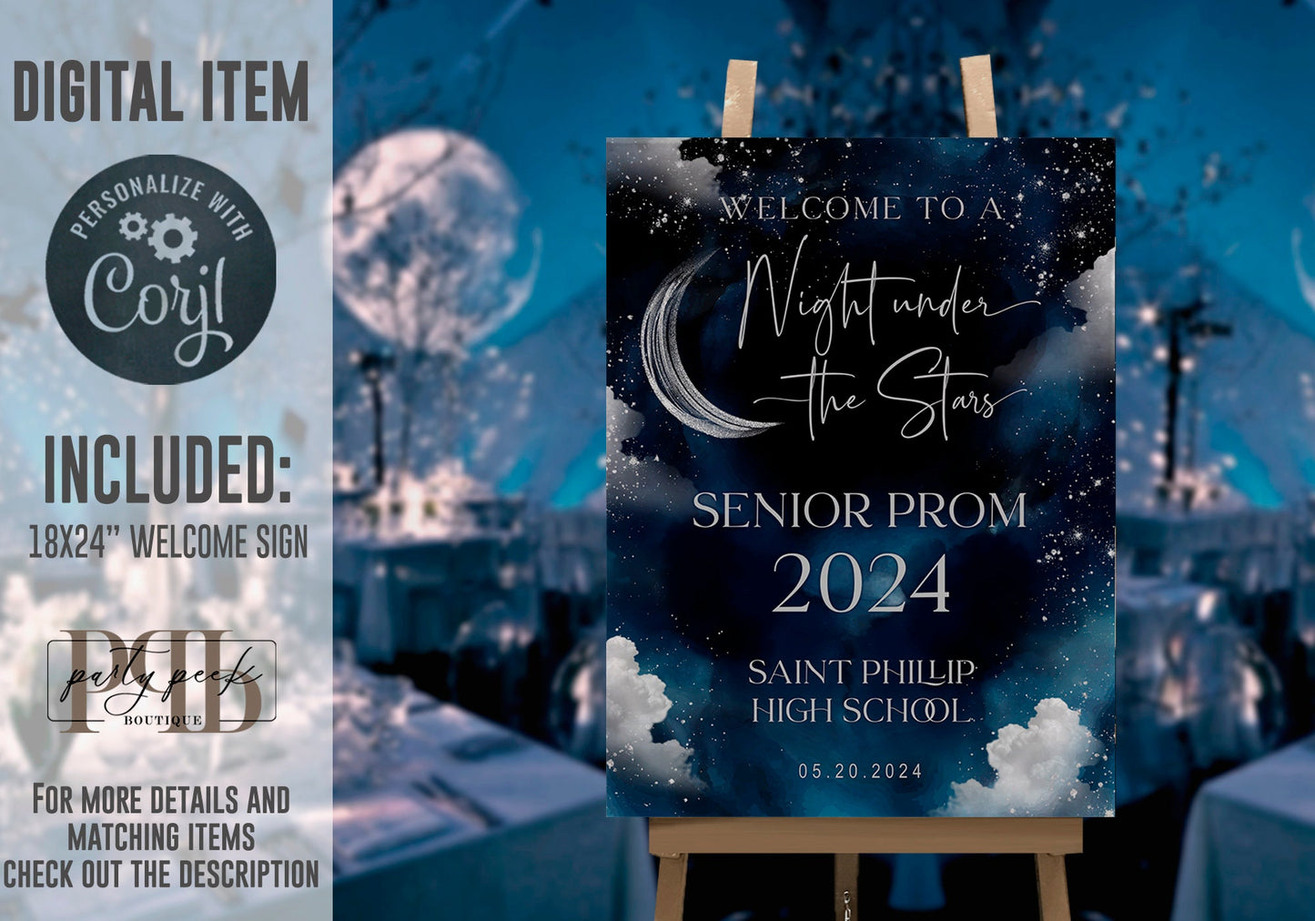 Graduation Welcome Sign Template | Night Under the Stars | Celestial Moon & Galaxy Starry Night Design | Editable