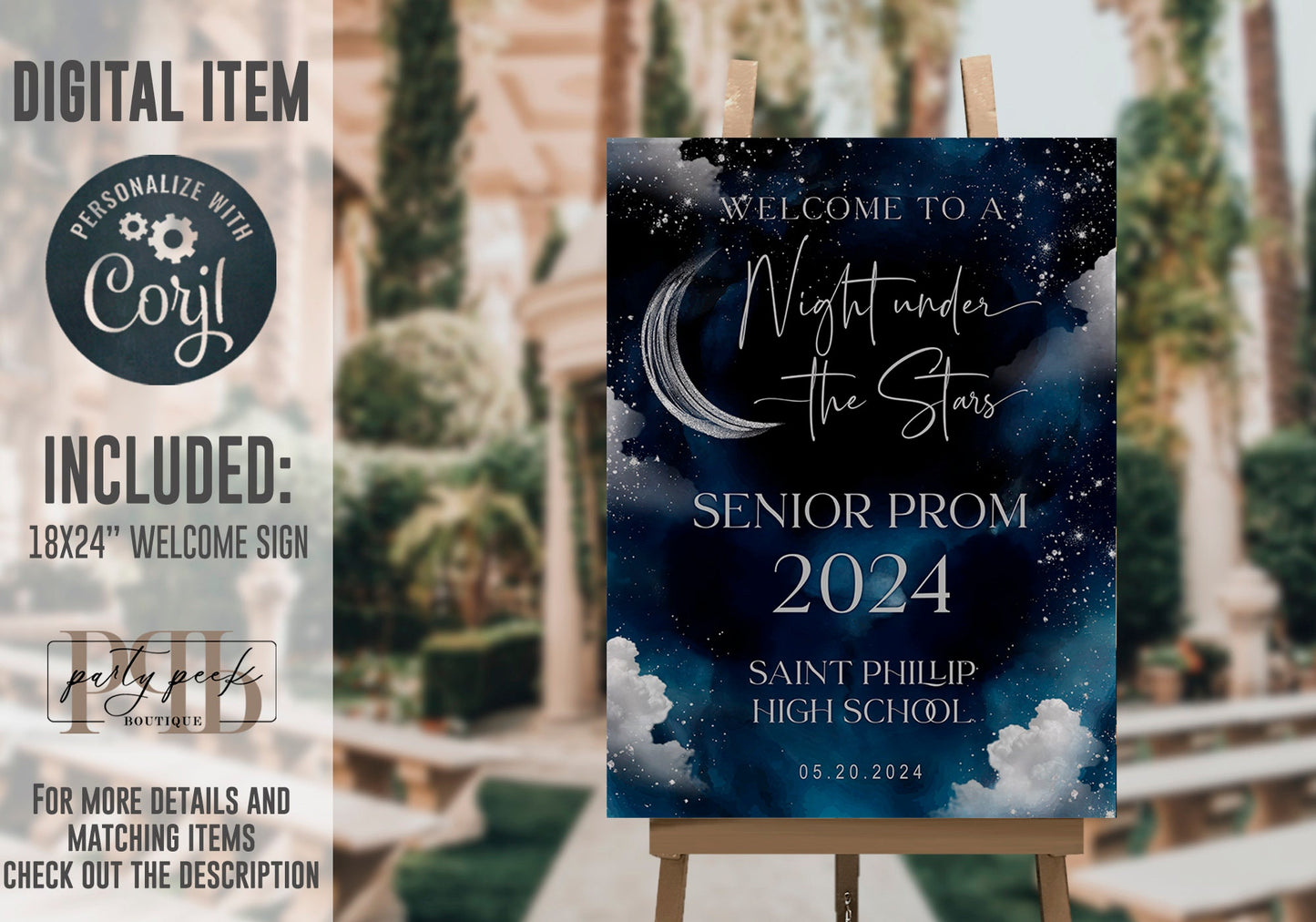Graduation Welcome Sign Template | Night Under the Stars | Celestial Moon & Galaxy Starry Night Design | Editable