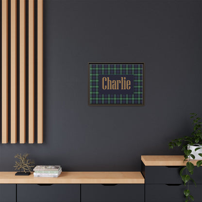 Preppy Tartan Nursery Name Sign, Personalized Baby Name Wall Art, Green & Navy Plaid Nursery Decor, Custom Boy Nursery Sign, Framed Canvas