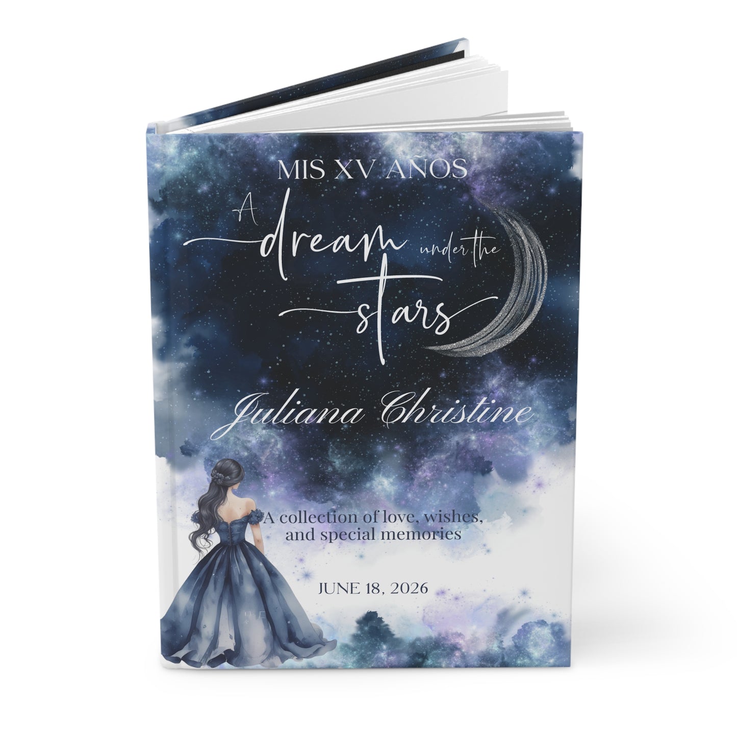 Celestial Quinceañera Guest Book, Moon & Stars Sweet 15 Keepsake Journal, Hardcover Memory Book, Quince Party Guest Sign-In Book
