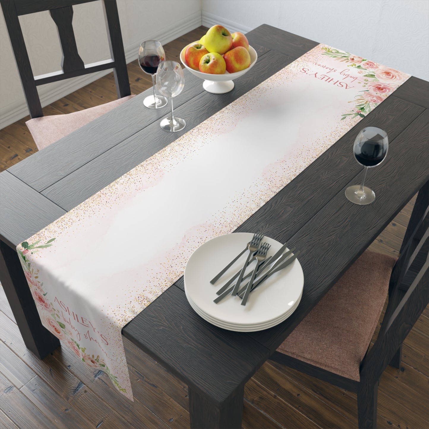 Personalized Floral Table Runner - Pink Rose Party Decor
