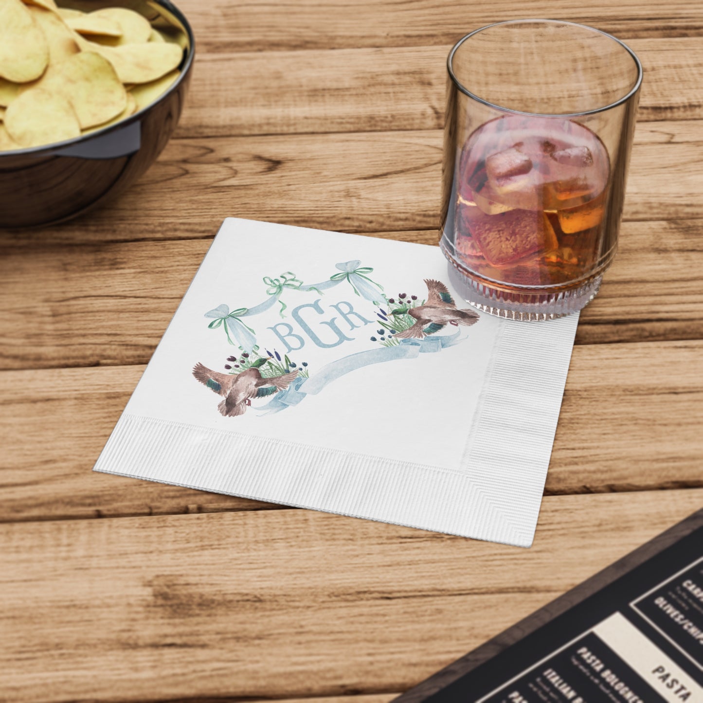 Personalized Monogram Cocktail Napkins | Mallard Duck Baby Shower Beverage & Luncheon Napkins