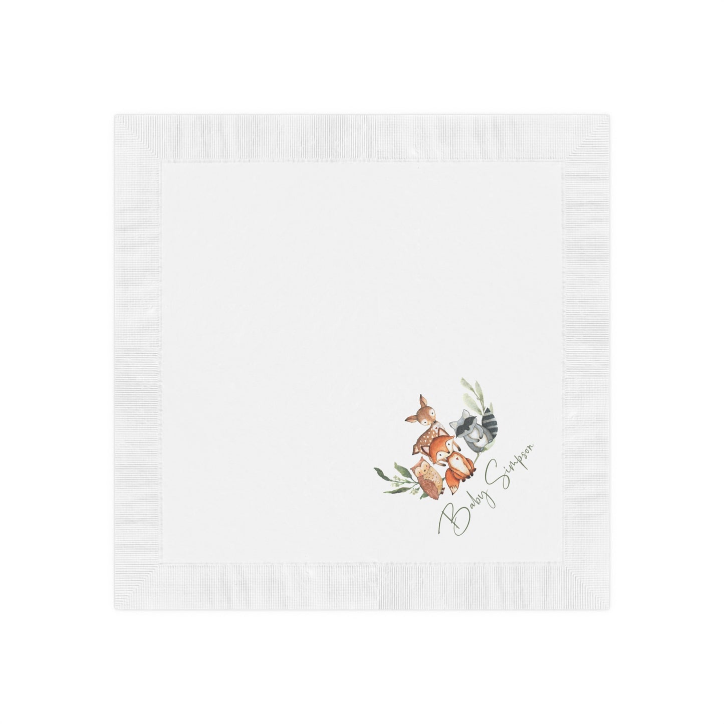 Woodland Baby Shower Napkins, Personalized Fox Deer & Raccoon Party Napkins, Forest Animals Disposable Napkins, Woodland Baby Shower Decor