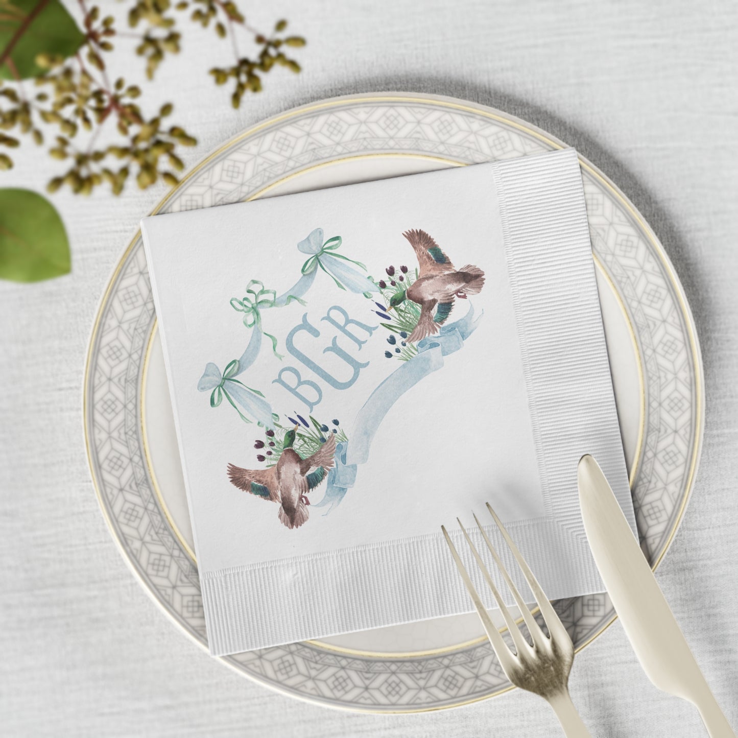 Personalized Monogram Cocktail Napkins | Mallard Duck Baby Shower Beverage & Luncheon Napkins