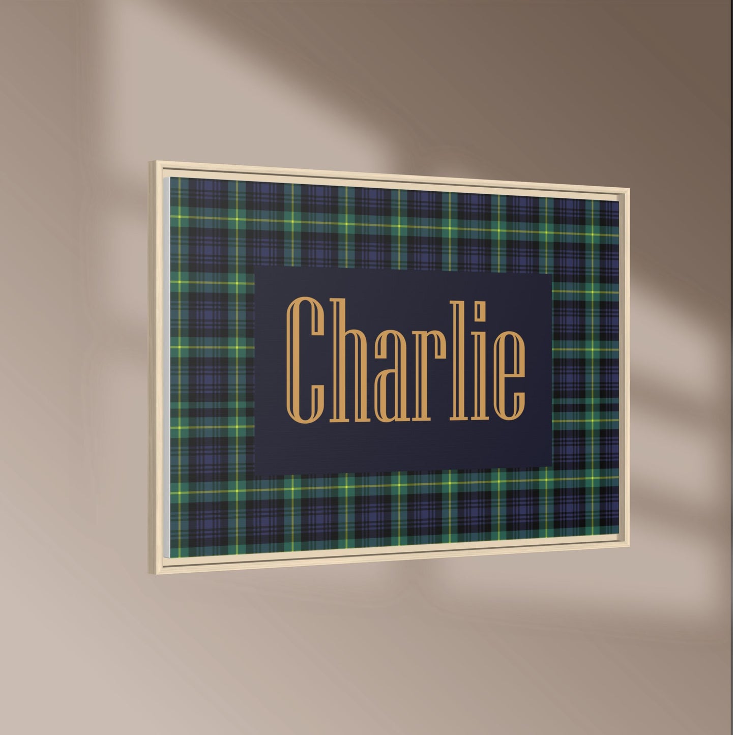 Preppy Tartan Nursery Name Sign, Personalized Baby Name Wall Art, Green & Navy Plaid Nursery Decor, Custom Boy Nursery Sign, Framed Canvas