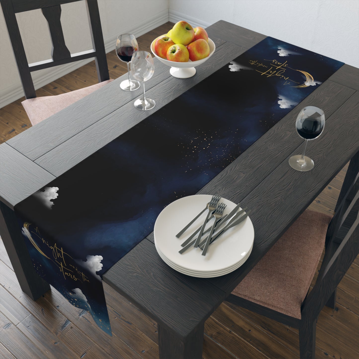 Night Sky Moon Table Runner — 'A Night to Write Stars' Cotton-Blend Table Runner