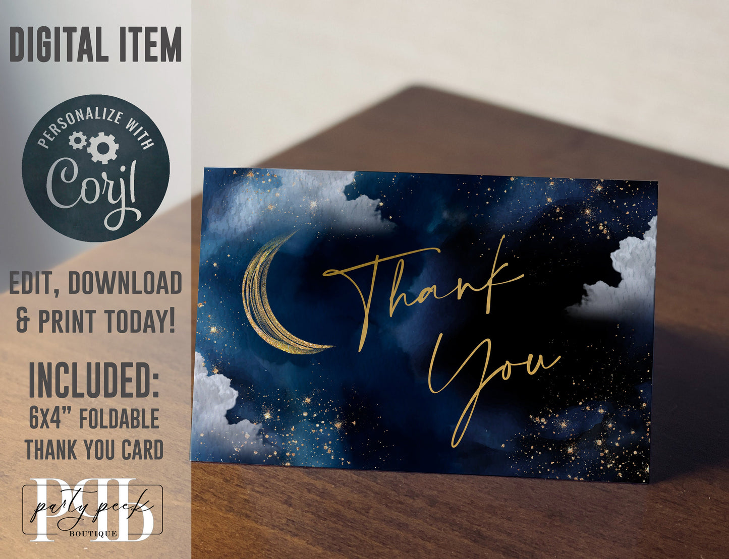 Celestial Wedding Invitation Bundle Template, Moon Galaxy Starry Night Rustic Wedding Suite, Editable Digital Download