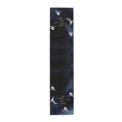 Night Sky Moon Table Runner — 'A Night to Write Stars' Cotton-Blend Table Runner