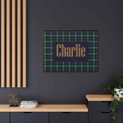 Preppy Tartan Nursery Name Sign, Personalized Baby Name Wall Art, Green & Navy Plaid Nursery Decor, Custom Boy Nursery Sign, Framed Canvas