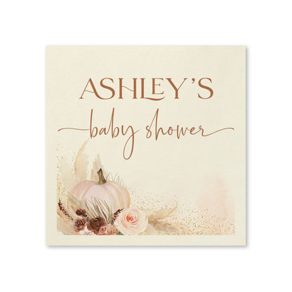 Personalized Little Pumpkin Baby Shower Napkins | Boho Fall Pumpkin Baby Shower Decorations | Custom Paper Napkins