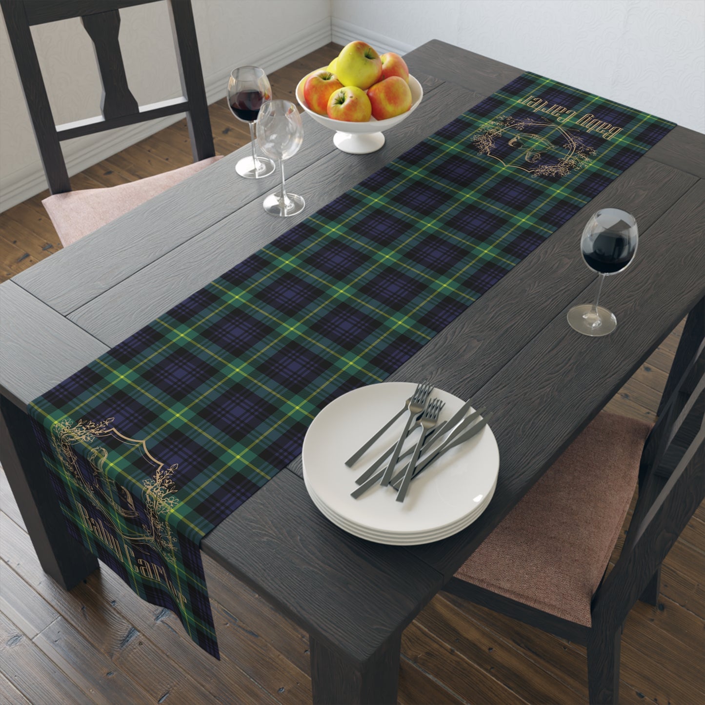 Personalized Rocking Horse Baby Shower Table Runner | Tartan Plaid Baby Shower Decor | Polo Sport Inspired Party Decorations