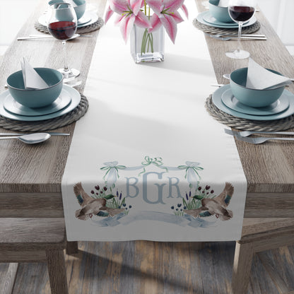 Personalized Mallard Duck Table Runner | Custom Monogram Baby Shower & Woodland Party Decor