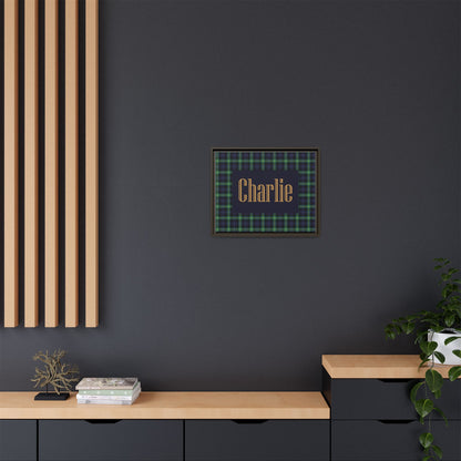 Preppy Tartan Nursery Name Sign, Personalized Baby Name Wall Art, Green & Navy Plaid Nursery Decor, Custom Boy Nursery Sign, Framed Canvas