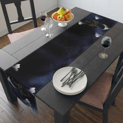Night Sky Moon Table Runner — 'A Night to Write Stars' Cotton-Blend Table Runner