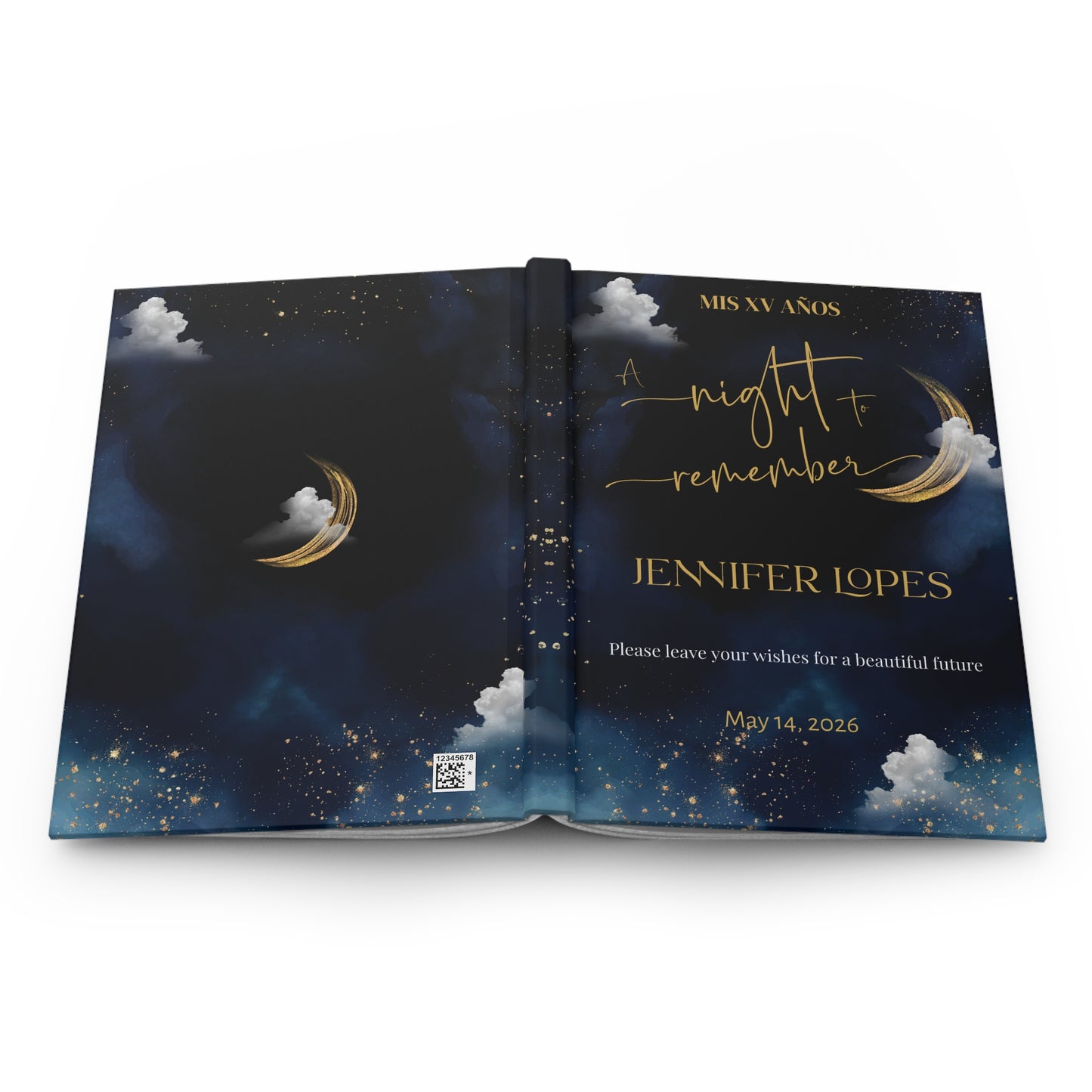 Celestial Quinceañera / Sweet Sixteen Guest Book Hardcover Journal Matte | Starry Moon Keepsake