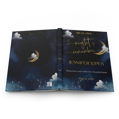 Celestial Quinceañera / Sweet Sixteen Guest Book Hardcover Journal Matte | Starry Moon Keepsake