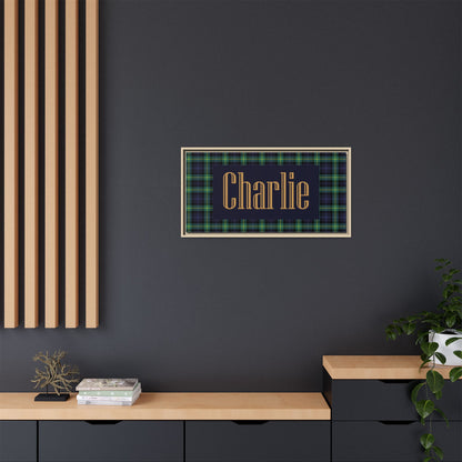 Preppy Tartan Nursery Name Sign, Personalized Baby Name Wall Art, Green & Navy Plaid Nursery Decor, Custom Boy Nursery Sign, Framed Canvas
