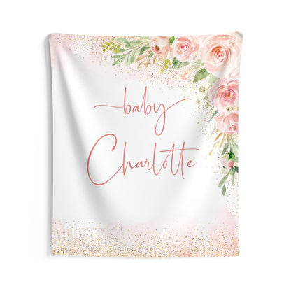Personalized Baby Shower Backdrop | Floral Garden Nursery Tapestry | Baby in Bloom Wall Hanging | Custom Baby Name Banner | Nursery Decor Gift