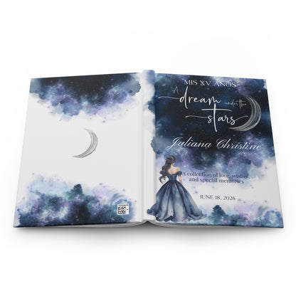 Celestial Quinceañera Guest Book, Moon & Stars Sweet 15 Keepsake Journal, Hardcover Memory Book, Quince Party Guest Sign-In Book