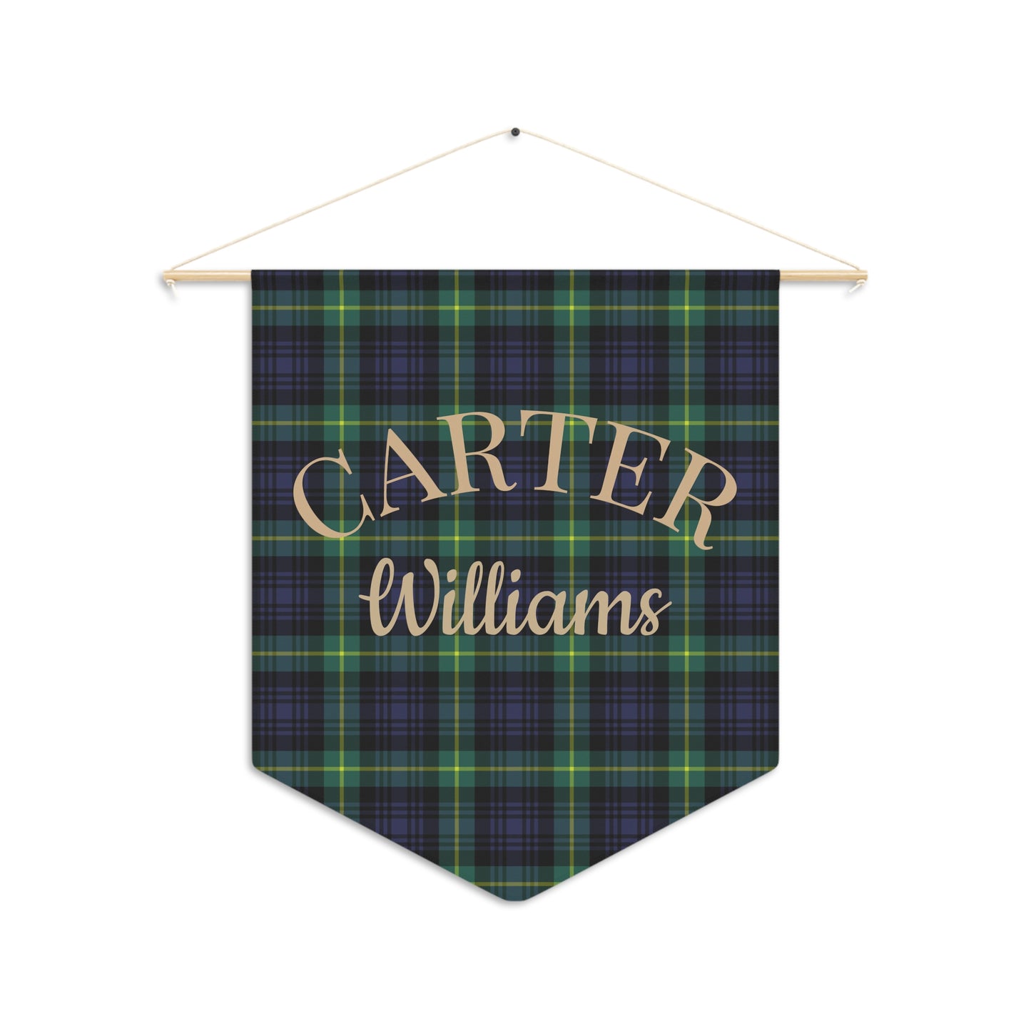 Personalized Tartan Nursery Banner, Green & Navy Plaid Nursery Pennant, Baby Name Wall Banner, Preppy Baby Room Decor, Fabric Wall Hanging