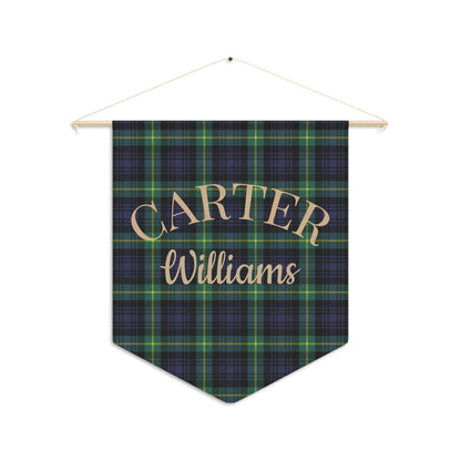 Personalized Tartan Nursery Banner, Green & Navy Plaid Nursery Pennant, Baby Name Wall Banner, Preppy Baby Room Decor, Fabric Wall Hanging