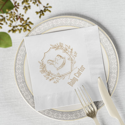 Personalized Rocking Horse Baby Shower Napkins | Preppy Tartan Baby Shower Decor | Custom Paper Napkins