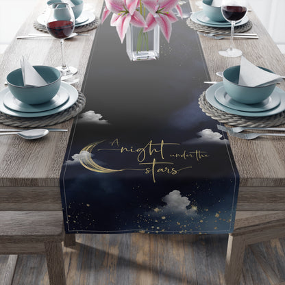 Night Sky Moon Table Runner — 'A Night to Write Stars' Cotton-Blend Table Runner