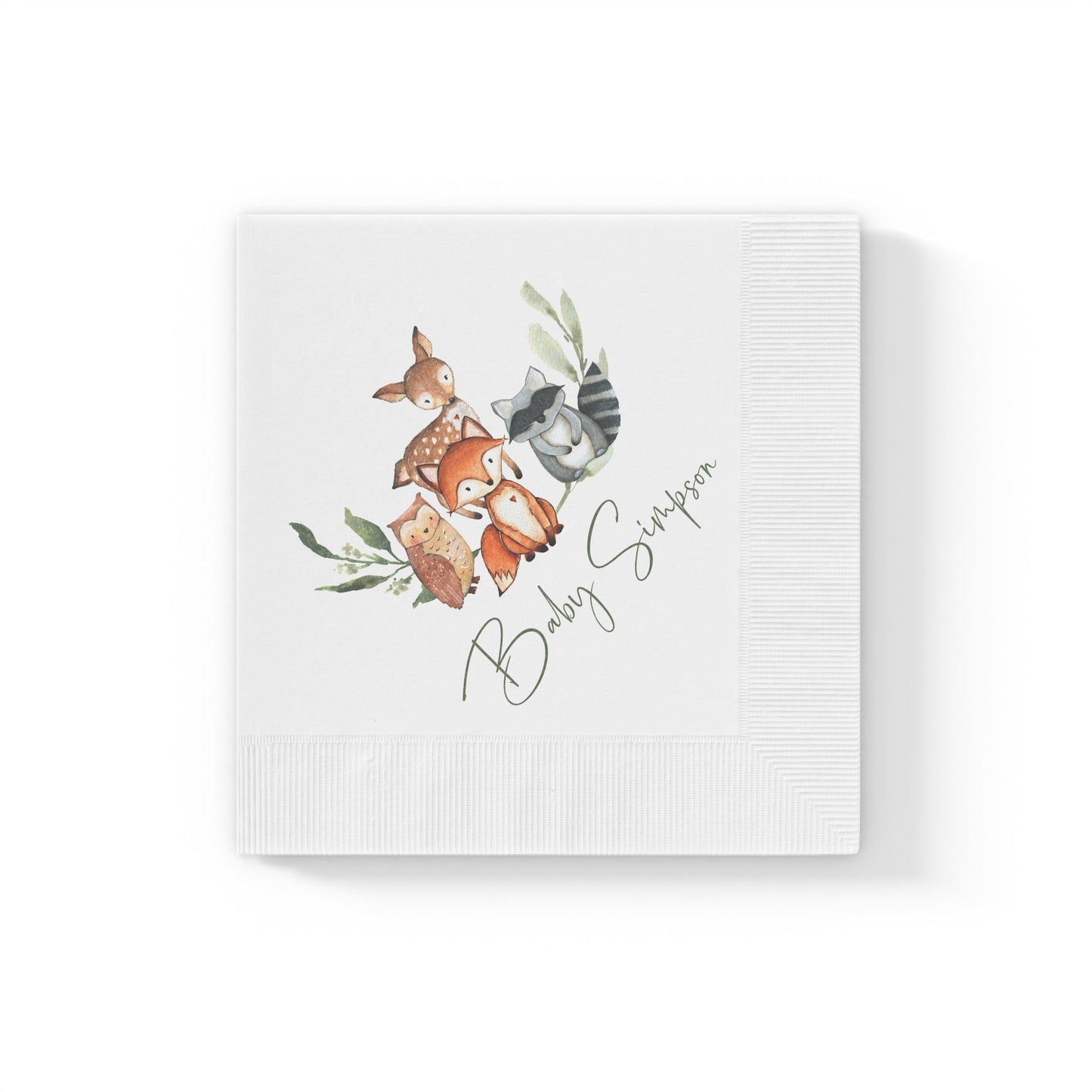 Woodland Baby Shower Napkins, Personalized Fox Deer & Raccoon Party Napkins, Forest Animals Disposable Napkins, Woodland Baby Shower Decor