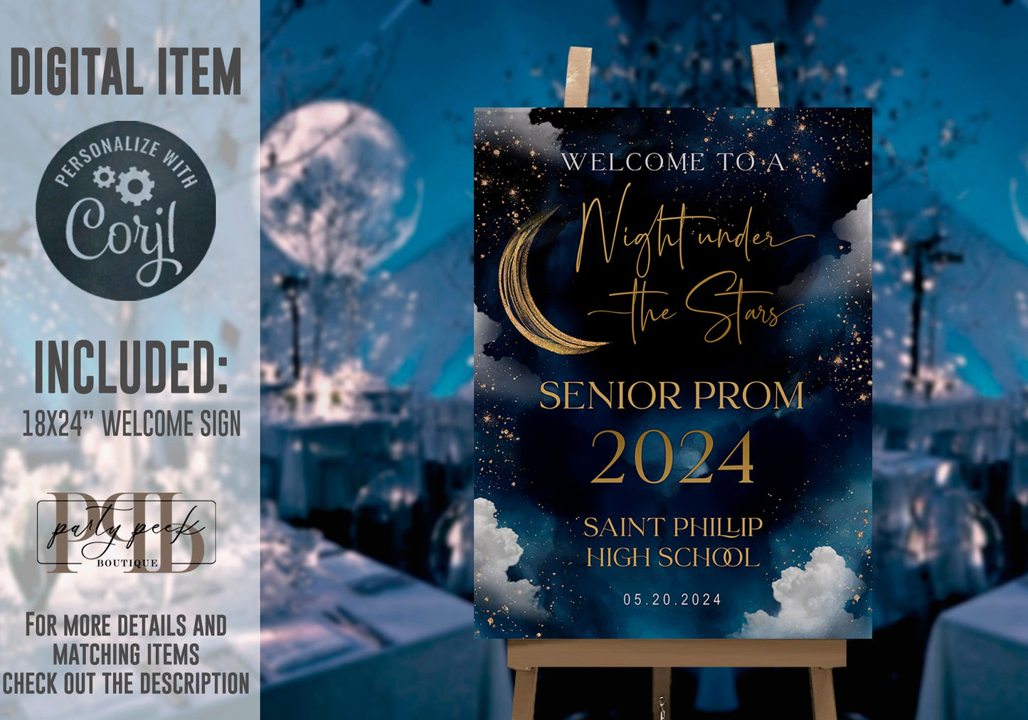 Graduation Welcome Sign Template | Night Under the Stars | Celestial Moon & Galaxy Starry Night Design | Editable