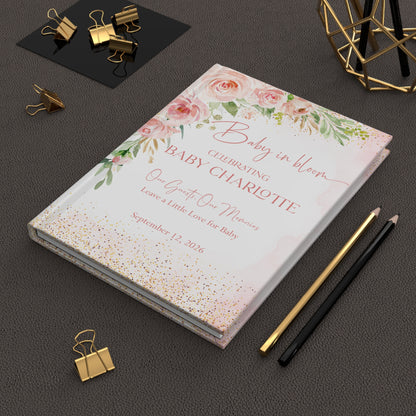 Baby in Bloom Guest Book, Personalized Baby Shower Guest Book, Blush Floral Memory Book, Hardcover Baby Shower Keepsake Journal