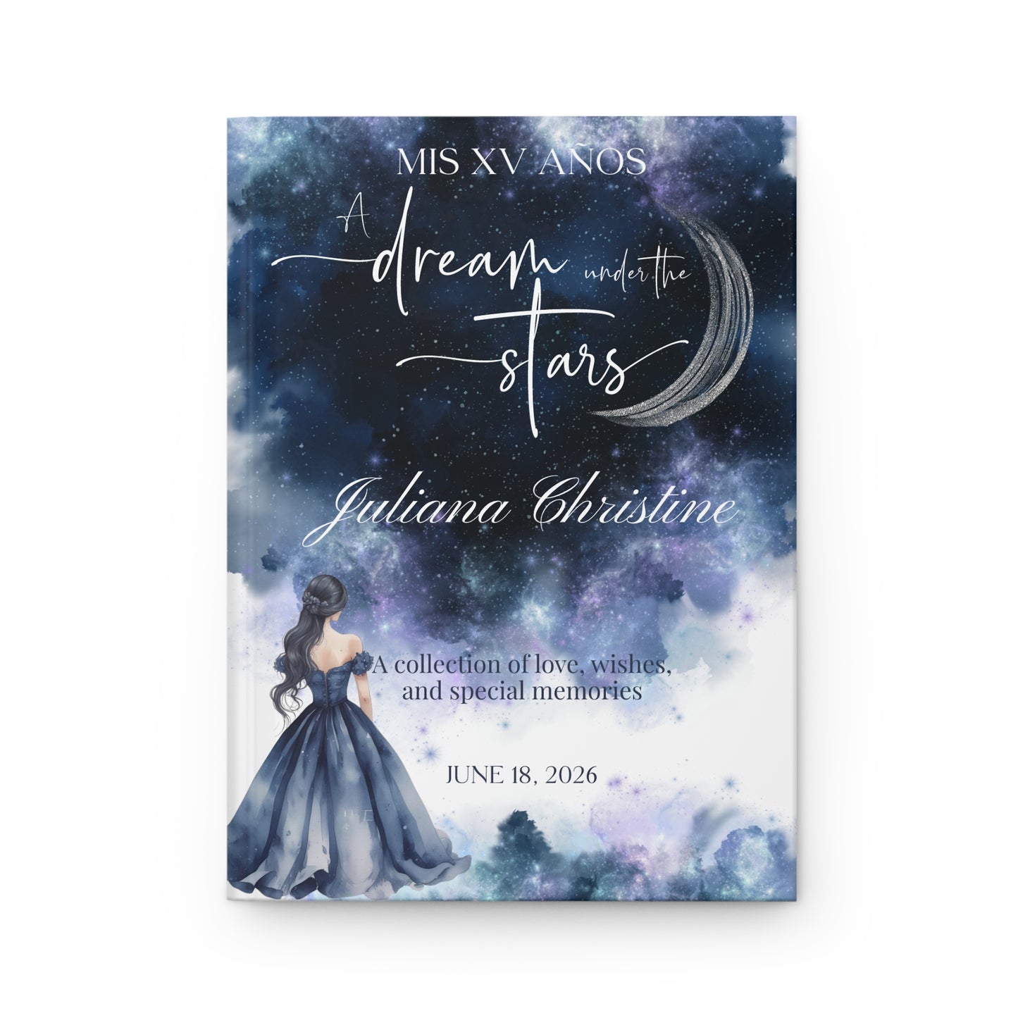 Celestial Quinceañera Guest Book, Moon & Stars Sweet 15 Keepsake Journal, Hardcover Memory Book, Quince Party Guest Sign-In Book