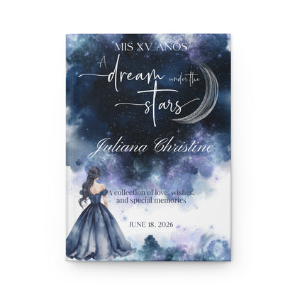 Celestial Quinceañera Guest Book, Moon & Stars Sweet 15 Keepsake Journal, Hardcover Memory Book, Quince Party Guest Sign-In Book