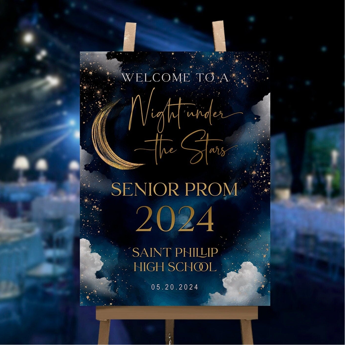 Graduation Welcome Sign Template | Night Under the Stars | Celestial Moon & Galaxy Starry Night Design | Editable
