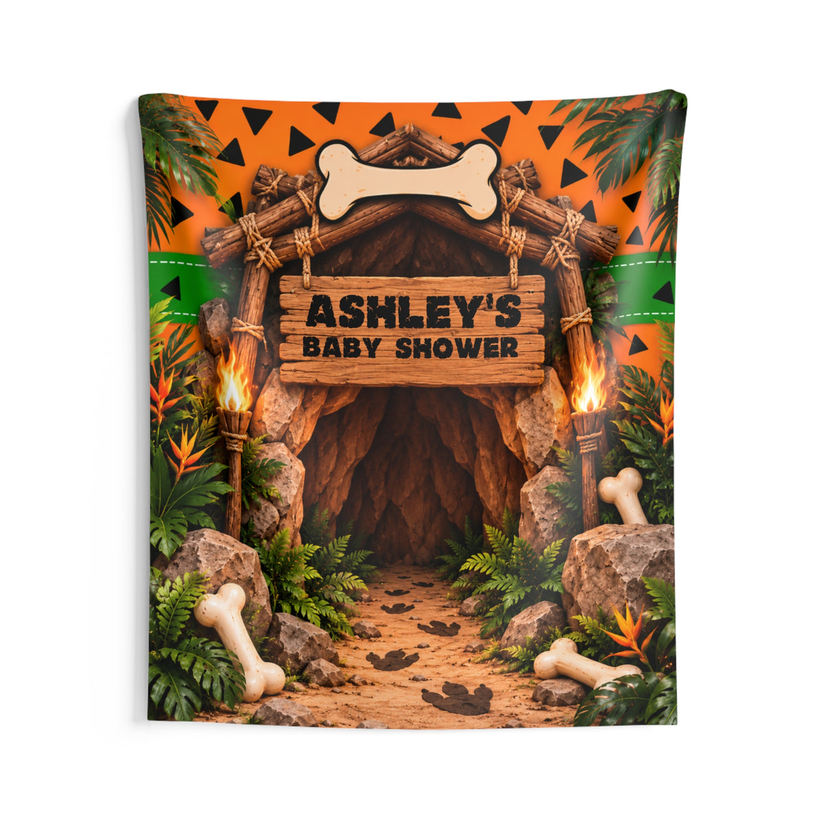 Personalized Caveman Baby Shower Backdrop Tapestry, Prehistoric Jungle Party Decor, Dinosaur Birthday, Gender Reveal Photo Backdrop