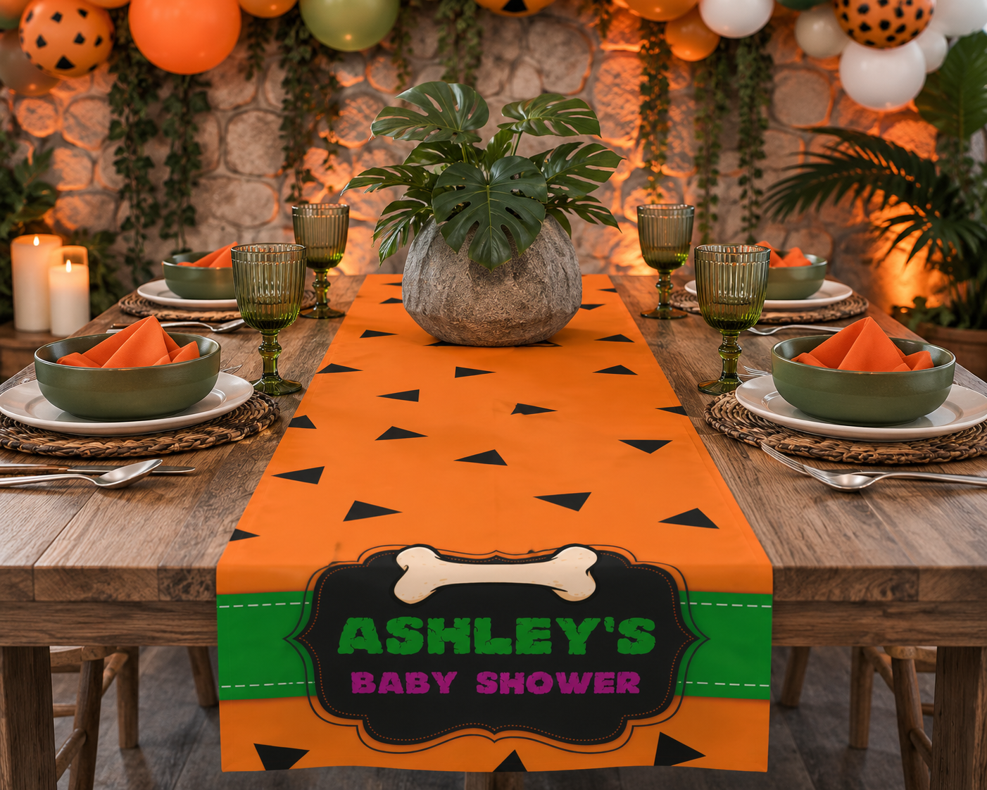 Prehistoric Theme Orange Table Runner – Cavern Dino Decor