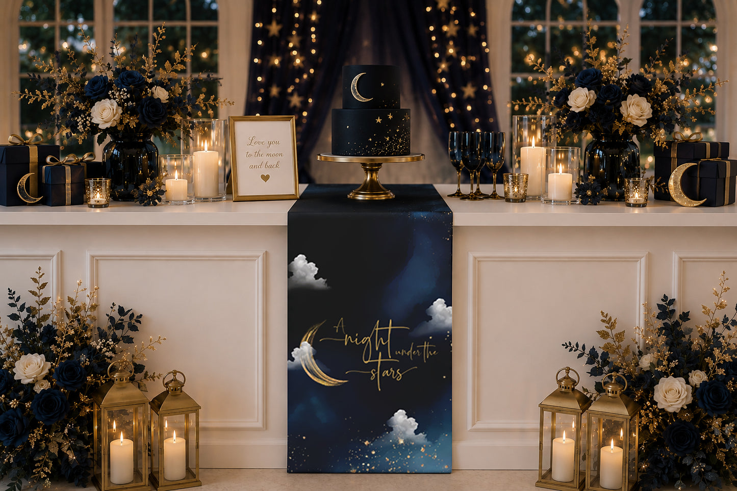Night Sky Moon Table Runner — 'A Night to Write Stars' Cotton-Blend Table Runner