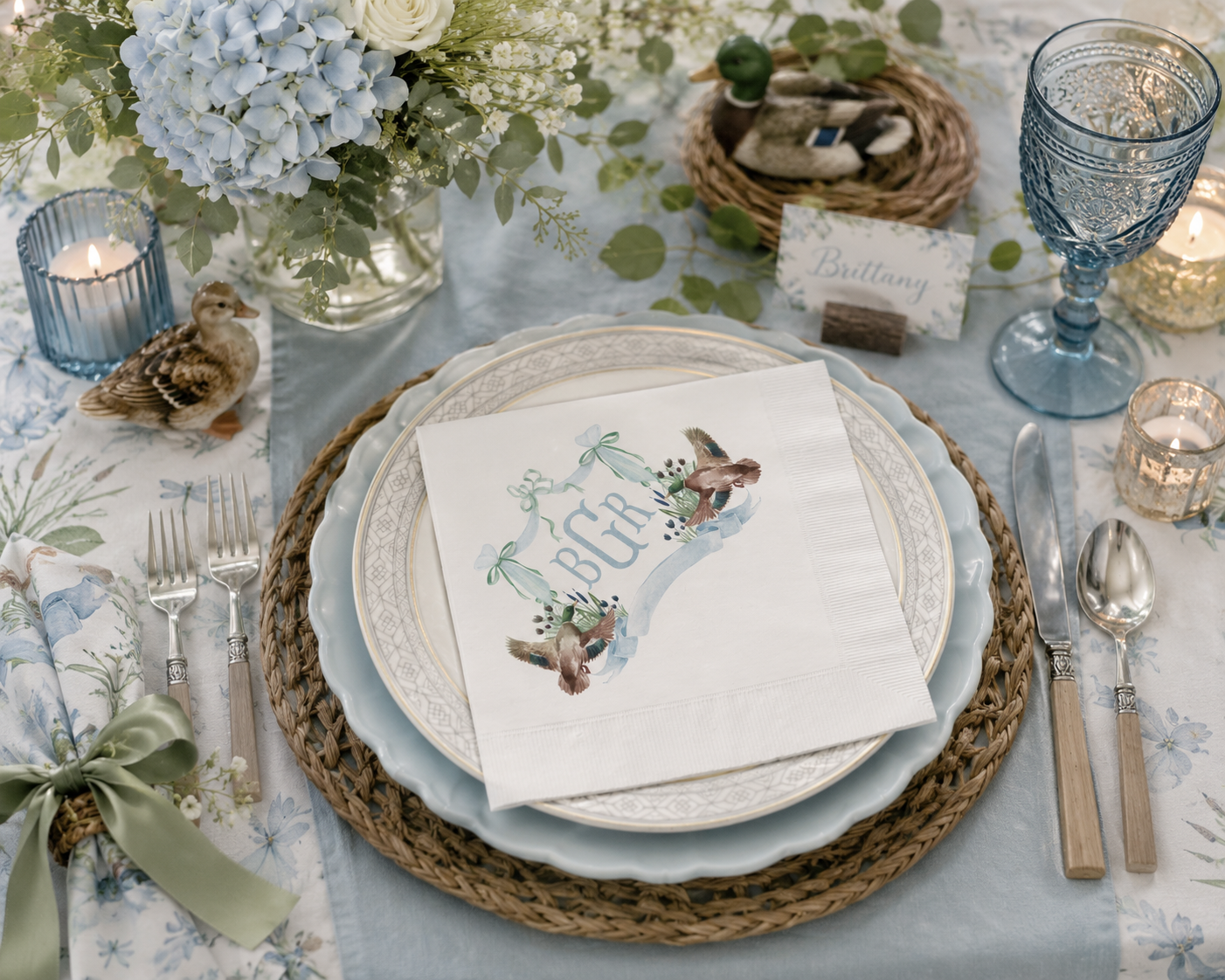 Personalized Monogram Cocktail Napkins | Mallard Duck Baby Shower Beverage & Luncheon Napkins