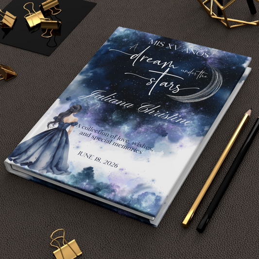 Celestial Quinceañera Guest Book, Moon & Stars Sweet 15 Keepsake Journal, Hardcover Memory Book, Quince Party Guest Sign-In Book
