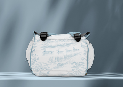 Personalized Mallard Duck Diaper Bag, Blue Toile Diaper Backpack, Woodland Baby Bag, Baby Shower Gift, Unisex Diaper Backpack