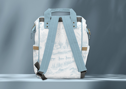 Personalized Mallard Duck Diaper Bag, Blue Toile Diaper Backpack, Woodland Baby Bag, Baby Shower Gift, Unisex Diaper Backpack