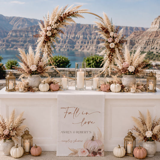 Fall in Love Floral Table Runner — Personalized Fall Wedding, Couples Shower & Autumn Decor