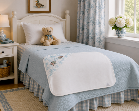 Personalized Mallard Duck Baby Hooded Towel – Blue Woodland Toile Bath Towel, 30x30 Toddler Towel