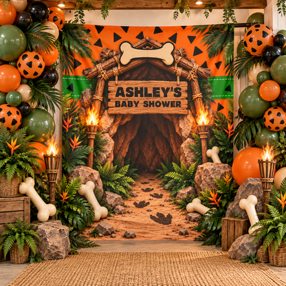 Personalized Caveman Baby Shower Backdrop Tapestry, Prehistoric Jungle Party Decor, Dinosaur Birthday, Gender Reveal Photo Backdrop