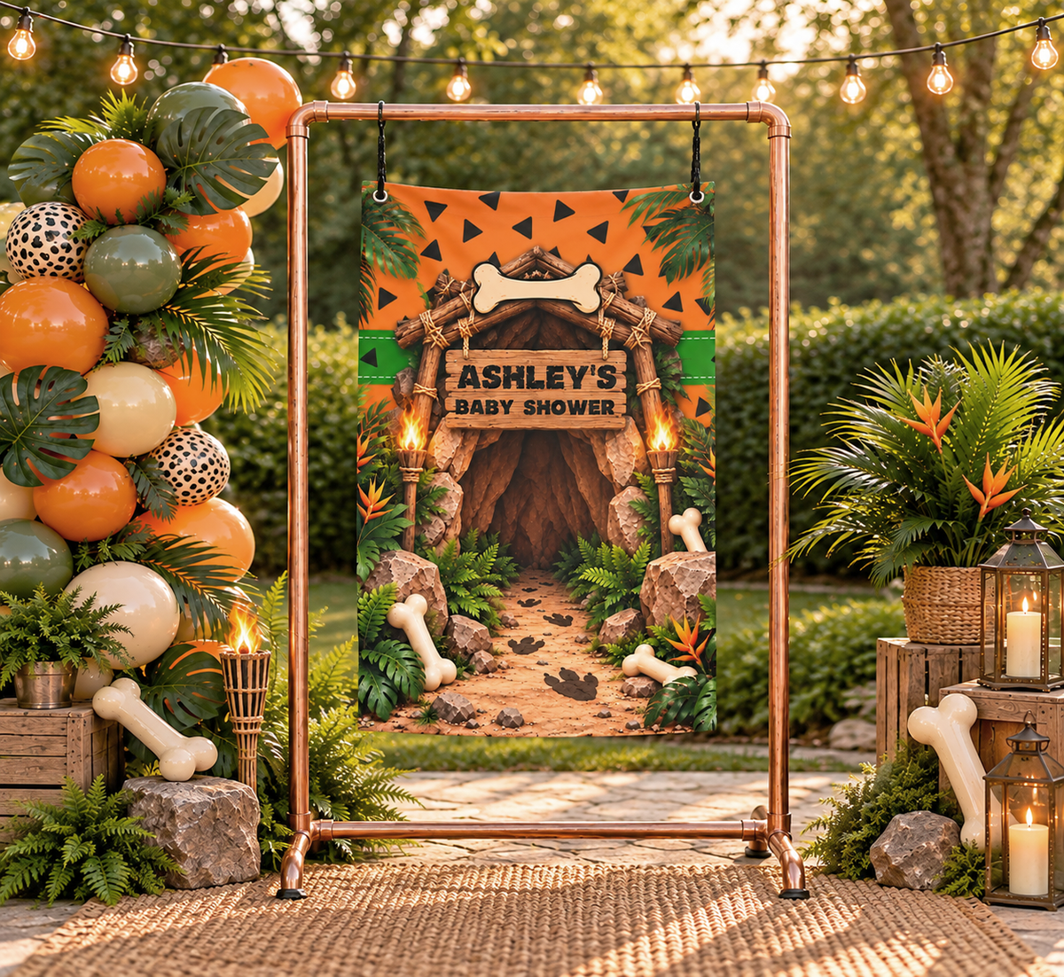 Personalized Caveman Baby Shower Backdrop Tapestry, Prehistoric Jungle Party Decor, Dinosaur Birthday, Gender Reveal Photo Backdrop