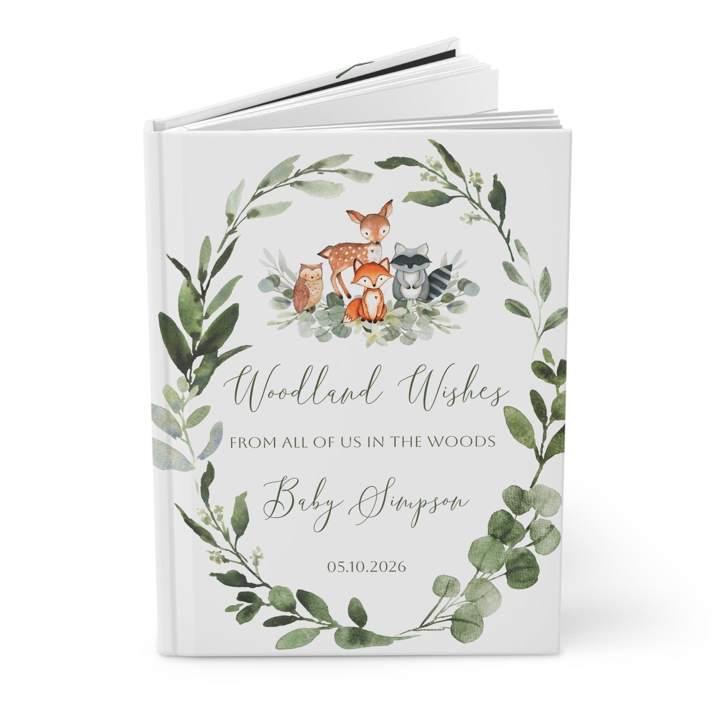 Woodland Baby Shower Guest Book, Woodland Animals Keepsake Book, Forest Animals Baby Shower Memory Book, Hardcover Guest Sign-In Journal