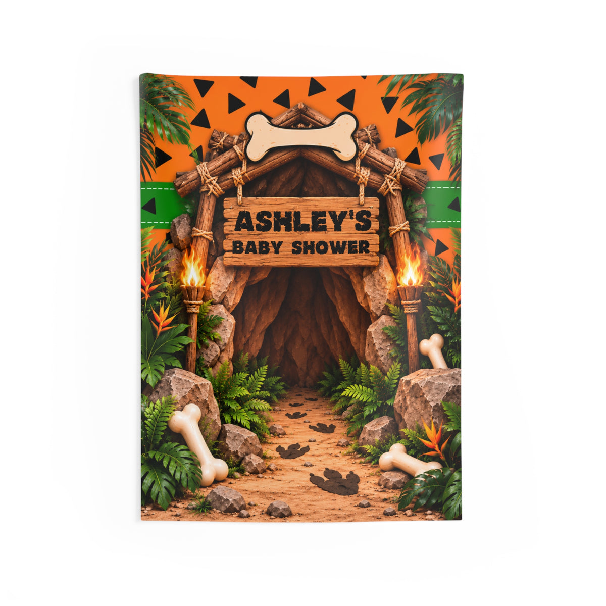 Personalized Caveman Baby Shower Backdrop Tapestry, Prehistoric Jungle Party Decor, Dinosaur Birthday, Gender Reveal Photo Backdrop