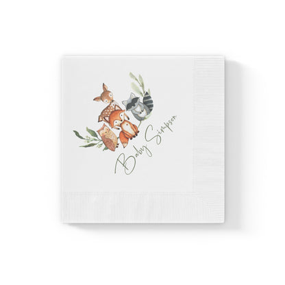 Woodland Baby Shower Napkins, Personalized Fox Deer & Raccoon Party Napkins, Forest Animals Disposable Napkins, Woodland Baby Shower Decor