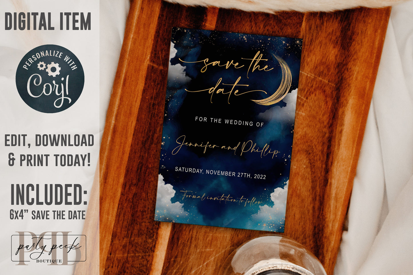Celestial Wedding Invitation Bundle Template, Moon Galaxy Starry Night Rustic Wedding Suite, Editable Digital Download