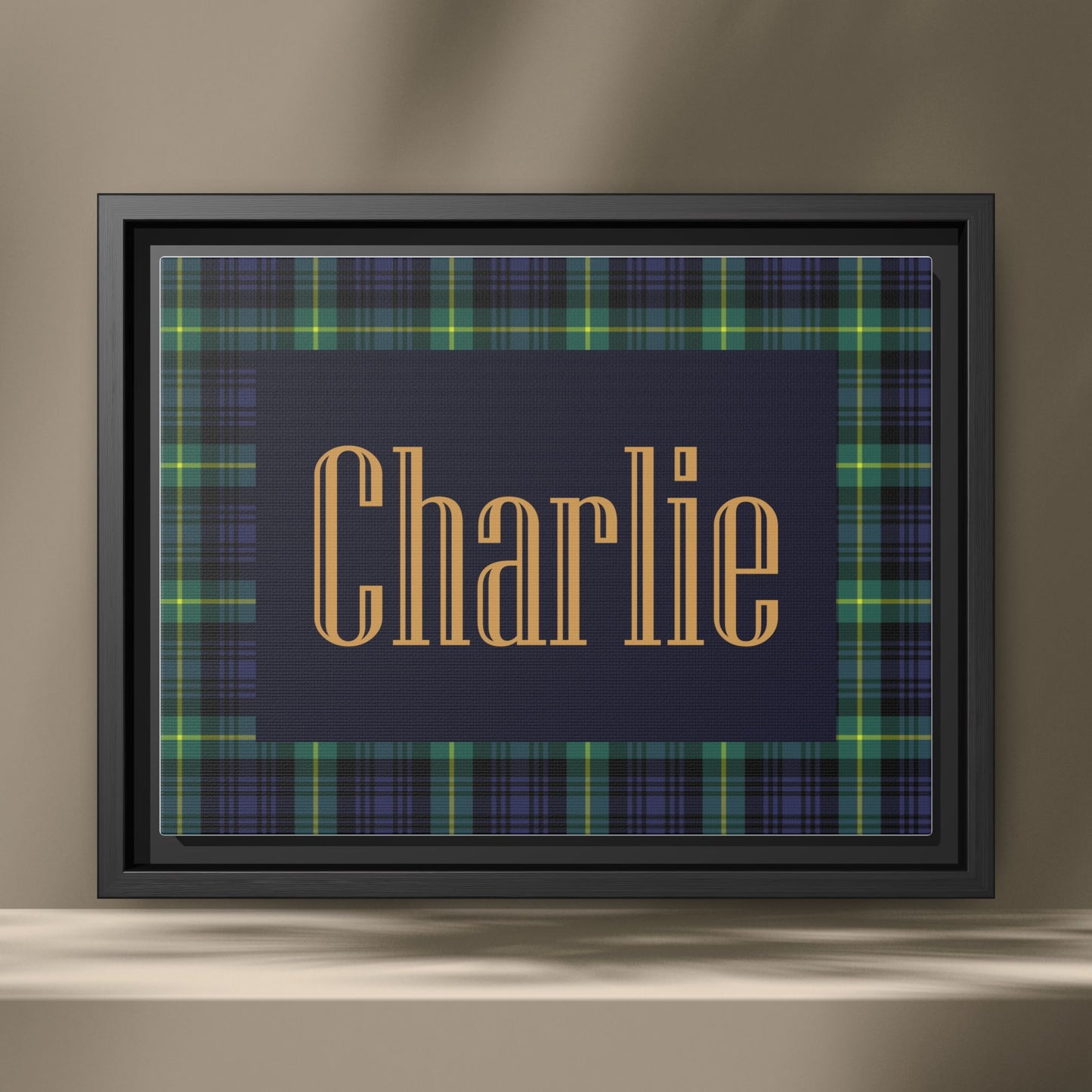 Preppy Tartan Nursery Name Sign, Personalized Baby Name Wall Art, Green & Navy Plaid Nursery Decor, Custom Boy Nursery Sign, Framed Canvas